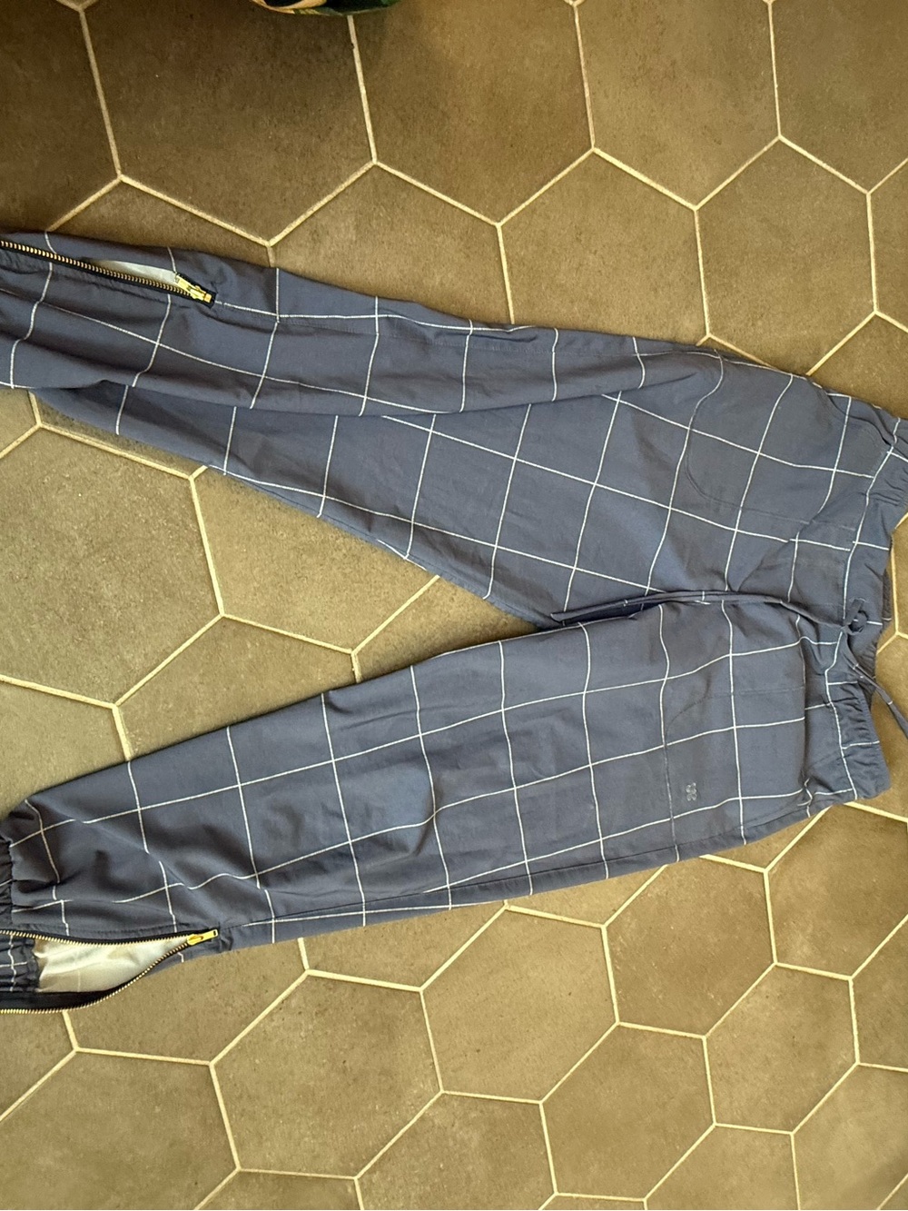 Albion Navy Windowpane Track Pants with Zip Ankles-medium PETITE